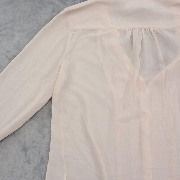 FOREVER 21 Shirt Womens S Pink Long Balloon Sleeve VNeck Sheer Pleated Blouse - Picture 12 of 14